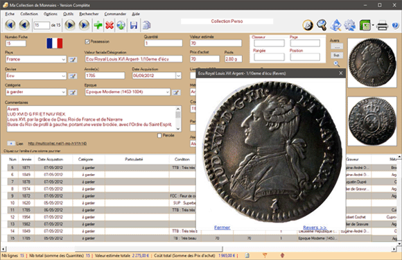 Ma Collection De Monnaies : logiciel de gestion numismatique.